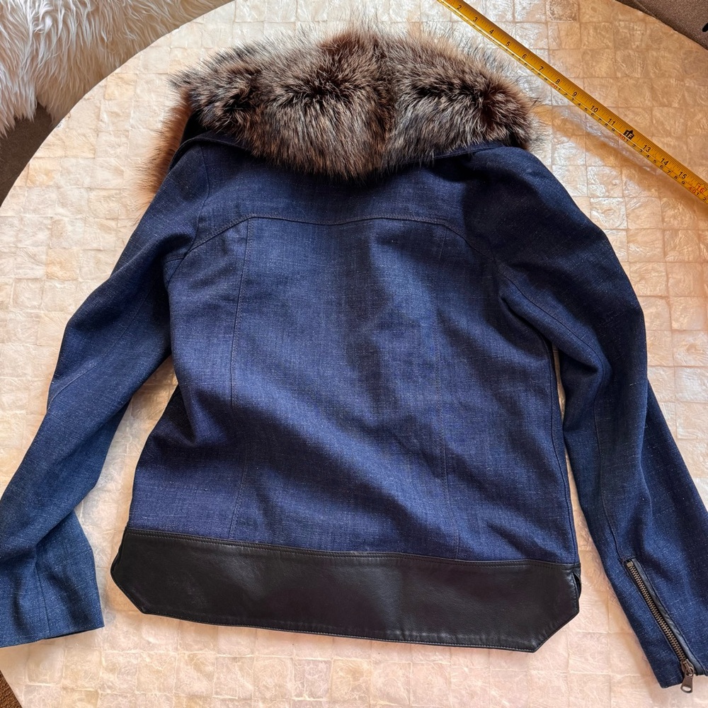 Veronica Beard Jacket with Fur Collar genuine leather trim real fur removable - Picture 6 of 10